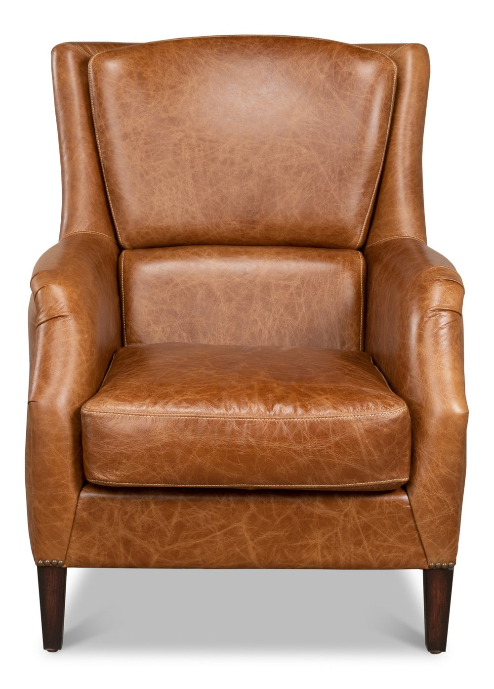 Sarreid Baker Arm Chair - Luxurious Cuba Brown Leather With Elegant Wood Accents For Timeless Comfort Brown  29766