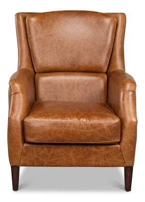 Sarreid Baker Arm Chair - Luxurious Cuba Brown Leather With Elegant Wood Accents For Timeless Comfort Brown  29766