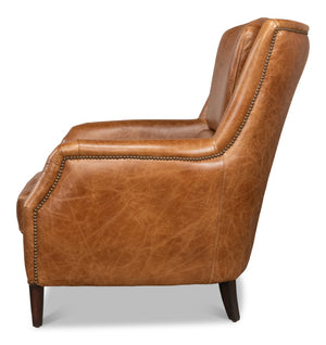 Sarreid Baker Arm Chair - Luxurious Cuba Brown Leather With Elegant Wood Accents For Timeless Comfort Brown  29766