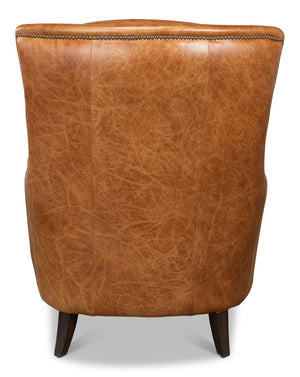 Sarreid Baker Arm Chair - Luxurious Cuba Brown Leather With Elegant Wood Accents For Timeless Comfort Brown  29766