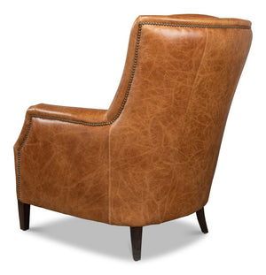 Sarreid Baker Arm Chair - Luxurious Cuba Brown Leather With Elegant Wood Accents For Timeless Comfort Brown  29766