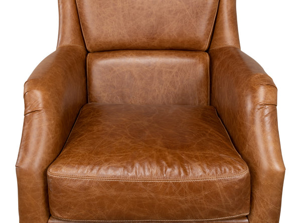 Sarreid Baker Arm Chair - Luxurious Cuba Brown Leather With Elegant Wood Accents For Timeless Comfort Brown  29766