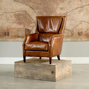 Sarreid Baker Arm Chair - Luxurious Cuba Brown Leather With Elegant Wood Accents For Timeless Comfort Brown  29766