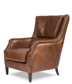 Sarreid Baker Arm Chair - Luxurious Cuba Brown Leather With Elegant Wood Accents For Timeless Comfort Brown  29766