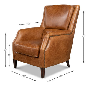 Sarreid Baker Arm Chair - Luxurious Cuba Brown Leather With Elegant Wood Accents For Timeless Comfort Brown  29766