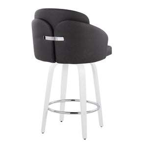 English Elm Fixed-height Swivel Counter Stools with Faux Leather Seats and Chrome Footrest Set of 2 B202S02159