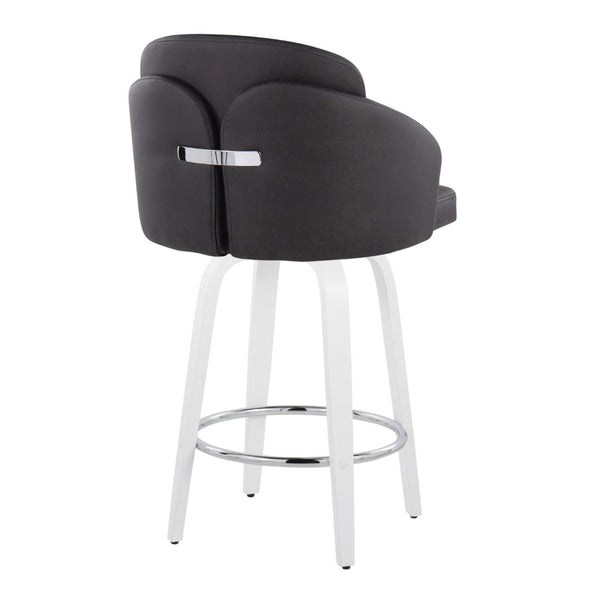 English Elm Fixed-height Swivel Counter Stools with Faux Leather Seats and Chrome Footrest Set of 2 B202S02159