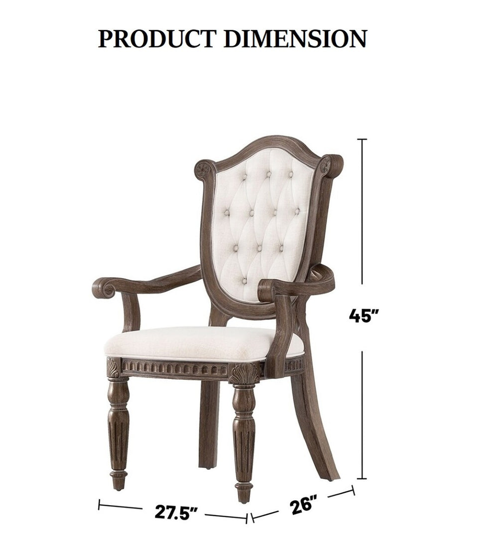 English Elm Rustic 2Pc Armchair Set With Diamond Tufting, Fluted Legs, Weathered Oak & Beige Upholstery B2741P406975-GIGA