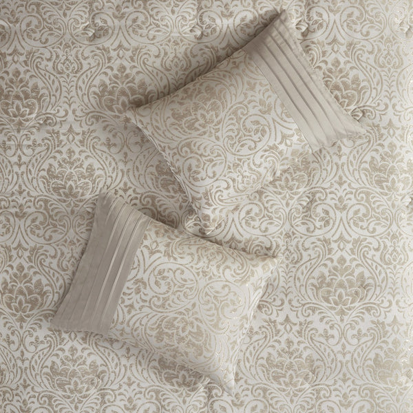 English Elm 12 Madison Park Emilia Jacquard Comforter Set Queen with Metallic Damask, Euro Shams, Sheets & Pillows khaki 18.7 L x 13.98 W x 11.81 H B03597186