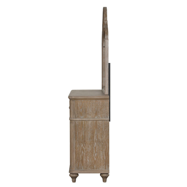 English Elm Simple Contemporary Chest of Drawers with Solid Wood Veneer, Felt-Lined Top Drawer & Metal Handles Oak,Rustic 22 L x 67 W x 39 H B2741P357505