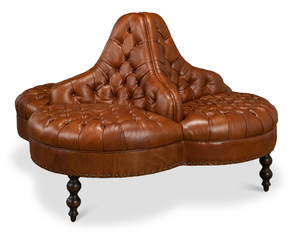 Sarreid Lobby Sofa - Luxurious Brown Leather Seating With Durable Rubber Wood Frame For Stylish Interiors Brown  29772