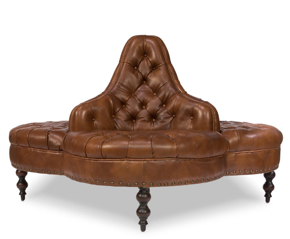 Sarreid Lobby Sofa - Luxurious Brown Leather Seating With Durable Rubber Wood Frame For Stylish Interiors Brown  29772