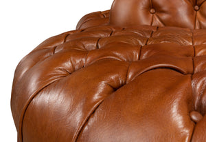 Sarreid Lobby Sofa - Luxurious Brown Leather Seating With Durable Rubber Wood Frame For Stylish Interiors Brown  29772