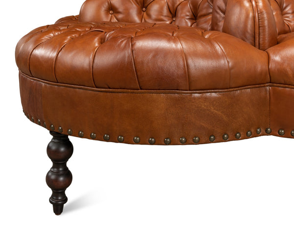 Sarreid Lobby Sofa - Luxurious Brown Leather Seating With Durable Rubber Wood Frame For Stylish Interiors Brown  29772