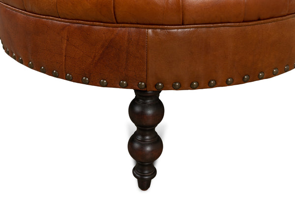 Sarreid Lobby Sofa - Luxurious Brown Leather Seating With Durable Rubber Wood Frame For Stylish Interiors Brown  29772