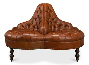 Sarreid Lobby Sofa - Luxurious Brown Leather Seating With Durable Rubber Wood Frame For Stylish Interiors Brown  29772