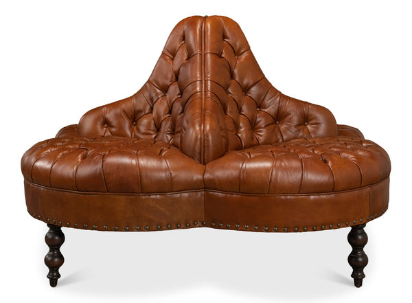 Sarreid Lobby Sofa - Luxurious Brown Leather Seating With Durable Rubber Wood Frame For Stylish Interiors Brown  29772