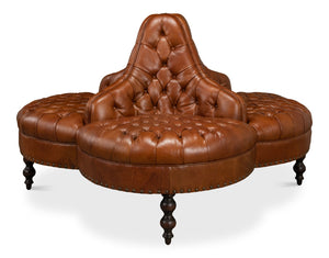 Sarreid Lobby Sofa - Luxurious Brown Leather Seating With Durable Rubber Wood Frame For Stylish Interiors Brown  29772