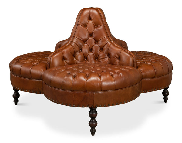 Sarreid Lobby Sofa - Luxurious Brown Leather Seating With Durable Rubber Wood Frame For Stylish Interiors Brown  29772