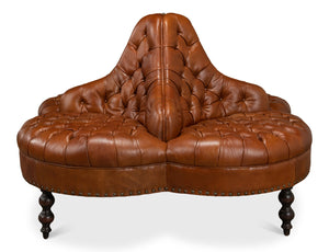 Sarreid Lobby Sofa - Luxurious Brown Leather Seating With Durable Rubber Wood Frame For Stylish Interiors Brown  29772