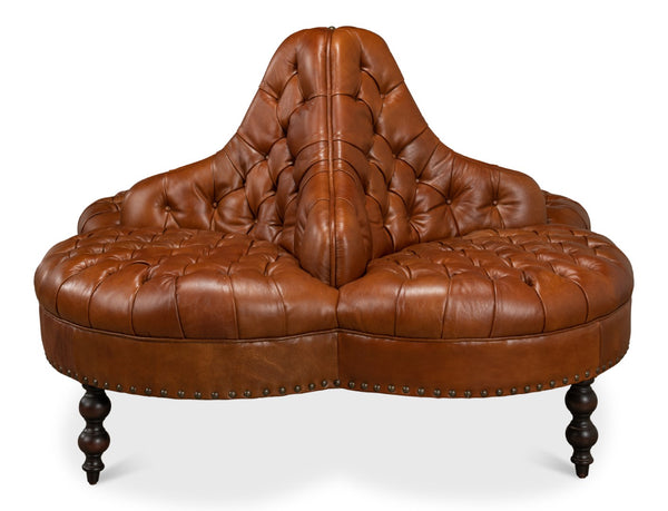 Sarreid Lobby Sofa - Luxurious Brown Leather Seating With Durable Rubber Wood Frame For Stylish Interiors Brown  29772