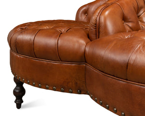 Sarreid Lobby Sofa - Luxurious Brown Leather Seating With Durable Rubber Wood Frame For Stylish Interiors Brown  29772