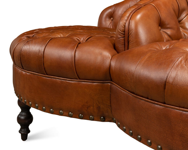 Sarreid Lobby Sofa - Luxurious Brown Leather Seating With Durable Rubber Wood Frame For Stylish Interiors Brown  29772