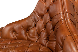 Sarreid Lobby Sofa - Luxurious Brown Leather Seating With Durable Rubber Wood Frame For Stylish Interiors Brown  29772
