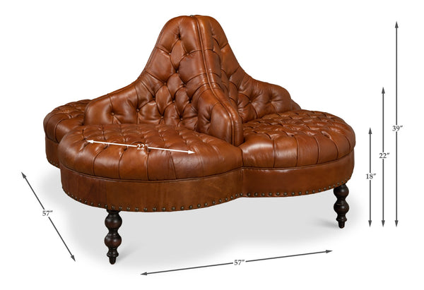 Sarreid Lobby Sofa - Luxurious Brown Leather Seating With Durable Rubber Wood Frame For Stylish Interiors Brown  29772