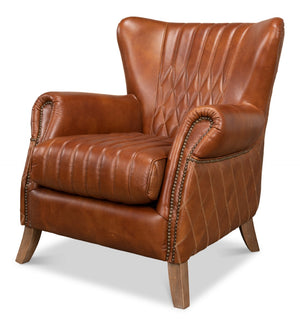 Sarreid Bugatti Arm Chair - Luxurious Brown Leather With Elegant Nailhead Trim And Sturdy Wooden Frame Brown  29773
