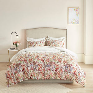 English Elm King/Cal King/Cal Mariana 3 Piece Cotton Printed Duvet Cover Set - Watercolor Floral, OEKO-TEX, Button Closure, Machine Washable B03597346