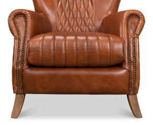 Sarreid Bugatti Arm Chair - Luxurious Brown Leather With Elegant Nailhead Trim And Sturdy Wooden Frame Brown  29773