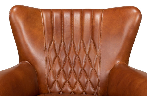 Sarreid Bugatti Arm Chair - Luxurious Brown Leather With Elegant Nailhead Trim And Sturdy Wooden Frame Brown  29773
