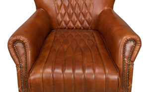 Sarreid Bugatti Arm Chair - Luxurious Brown Leather With Elegant Nailhead Trim And Sturdy Wooden Frame Brown  29773