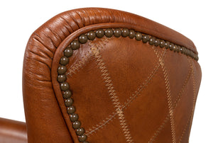 Sarreid Bugatti Arm Chair - Luxurious Brown Leather With Elegant Nailhead Trim And Sturdy Wooden Frame Brown  29773