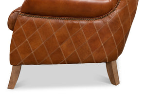 Sarreid Bugatti Arm Chair - Luxurious Brown Leather With Elegant Nailhead Trim And Sturdy Wooden Frame Brown  29773
