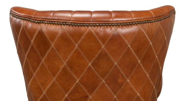 Sarreid Bugatti Arm Chair - Luxurious Brown Leather With Elegant Nailhead Trim And Sturdy Wooden Frame Brown  29773