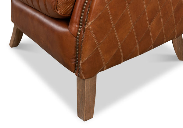 Sarreid Bugatti Arm Chair - Luxurious Brown Leather With Elegant Nailhead Trim And Sturdy Wooden Frame Brown  29773