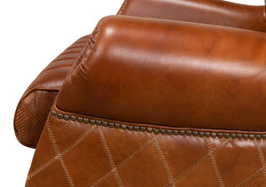 Sarreid Bugatti Arm Chair - Luxurious Brown Leather With Elegant Nailhead Trim And Sturdy Wooden Frame Brown  29773