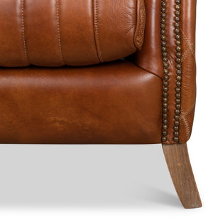 Sarreid Bugatti Arm Chair - Luxurious Brown Leather With Elegant Nailhead Trim And Sturdy Wooden Frame Brown  29773