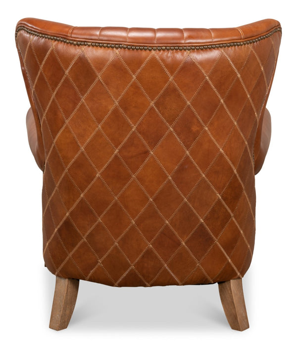 Sarreid Bugatti Arm Chair - Luxurious Brown Leather With Elegant Nailhead Trim And Sturdy Wooden Frame Brown  29773