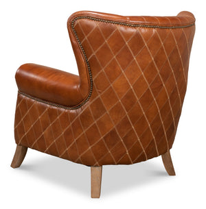 Sarreid Bugatti Arm Chair - Luxurious Brown Leather With Elegant Nailhead Trim And Sturdy Wooden Frame Brown  29773