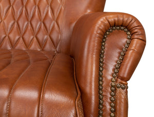 Sarreid Bugatti Arm Chair - Luxurious Brown Leather With Elegant Nailhead Trim And Sturdy Wooden Frame Brown  29773
