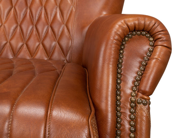 Sarreid Bugatti Arm Chair - Luxurious Brown Leather With Elegant Nailhead Trim And Sturdy Wooden Frame Brown  29773
