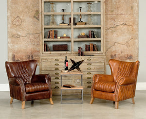 Sarreid Bugatti Arm Chair - Luxurious Brown Leather With Elegant Nailhead Trim And Sturdy Wooden Frame Brown  29773