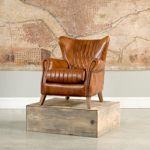 Sarreid Bugatti Arm Chair - Luxurious Brown Leather With Elegant Nailhead Trim And Sturdy Wooden Frame Brown  29773