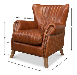 Sarreid Bugatti Arm Chair - Luxurious Brown Leather With Elegant Nailhead Trim And Sturdy Wooden Frame Brown  29773