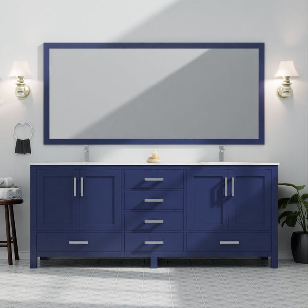 English Elm Navy Double Bath Vanity 80" W x 22" D with Carrara Marble Top, Faucet Set, Soft-Close Storage Elegance B2731P259139