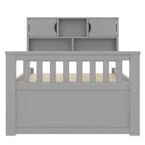 English Elm Twin Captain Platform Bed with Bookcase Headboard Four Drawers Pine Mdf Frame Gray GX001828AAE-1