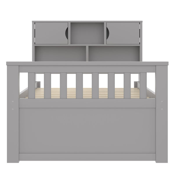 English Elm Twin Captain Platform Bed with Bookcase Headboard Four Drawers Pine Mdf Frame Gray GX001828AAE-1